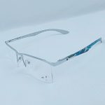 Semi-Rimless Eyeglass Frame – Silver Finish with Carbon Fiber Pattern Temples