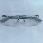 Semi-Rimless Eyeglass Frame – Silver Finish with Carbon Fiber Pattern Temples - Image 2