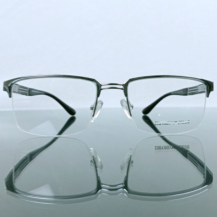 Premium  Semi-Rimless Eyeglass Frame – Silver Black - Image 2