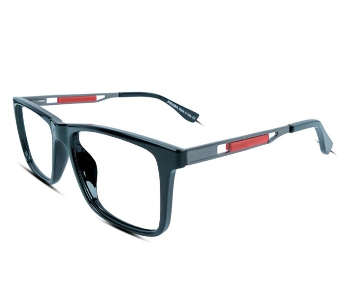 PR 1040 Rectangular Eyeglass Frame – Black & Red - Image 1