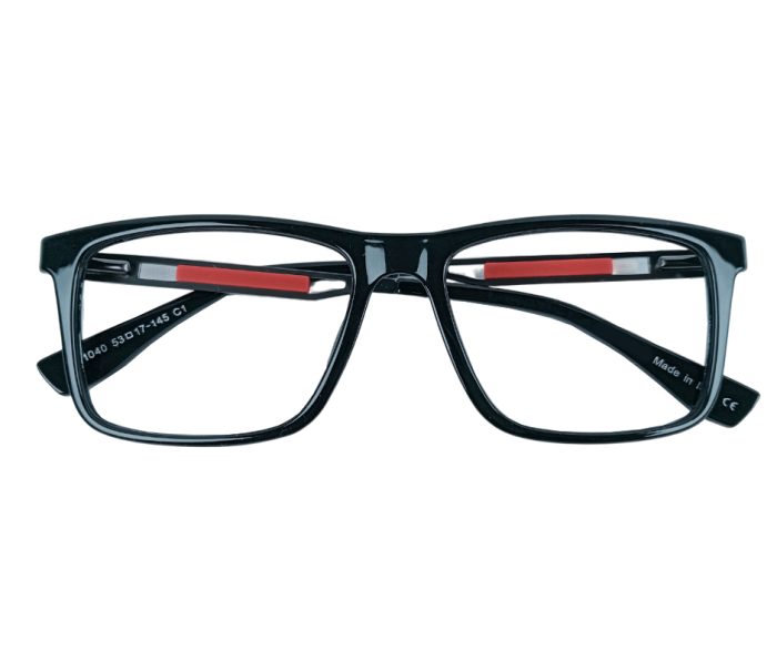 PR 1040 Rectangular Eyeglass Frame – Black & Red - Image 3
