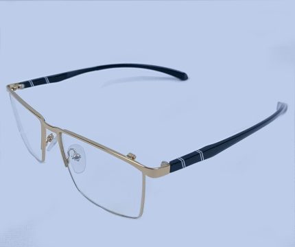 Premium Full-Rim Eyeglass Frame – Gold with Black Striped Temples