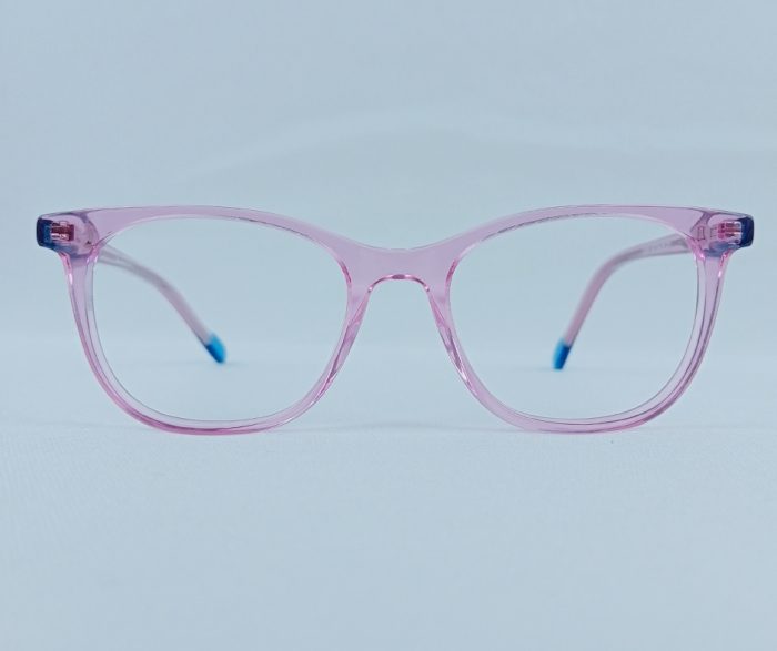 Pink and Blue Transparent Cat-Eye Kids Eyeglass Frame - Image 3