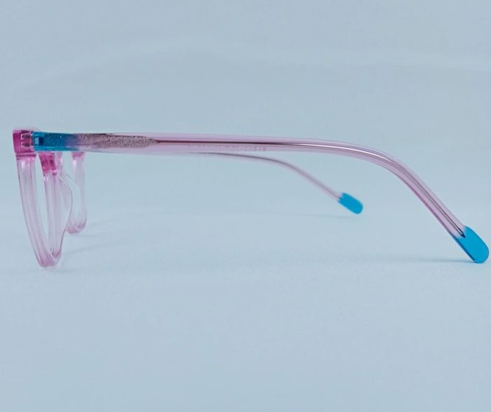 Pink and Blue Transparent Cat-Eye Kids Eyeglass Frame - Image 4
