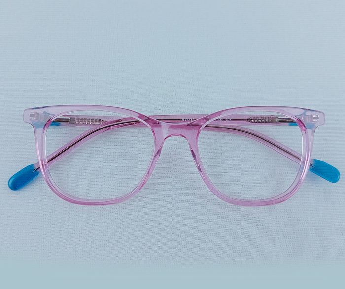 Pink and Blue Transparent Cat-Eye Kids Eyeglass Frame - Image 2