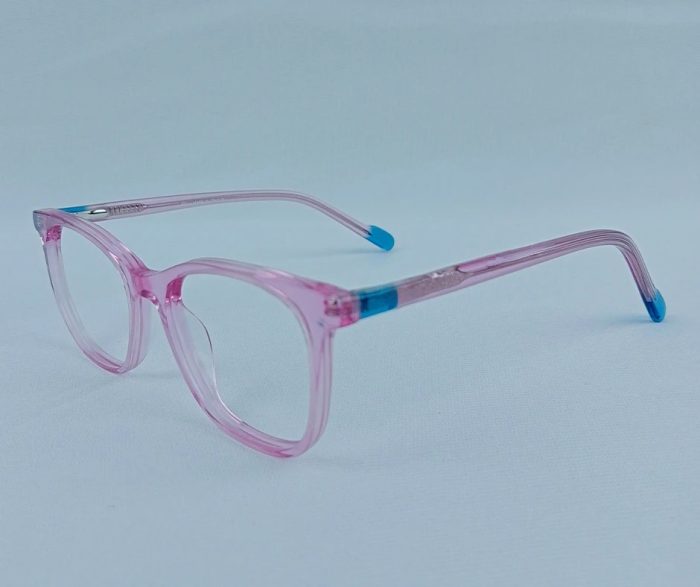 Pink and Blue Transparent Cat-Eye Kids Eyeglass Frame - Image 1