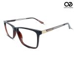 Rectangular Eyeglass Frame – Glossy Brown with Gold Accents