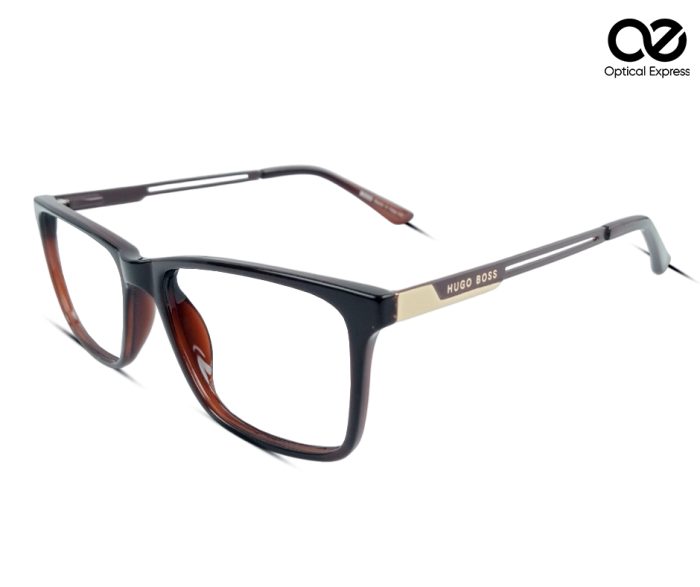 Rectangular Eyeglass Frame – Glossy Brown with Gold Accents - Image 1