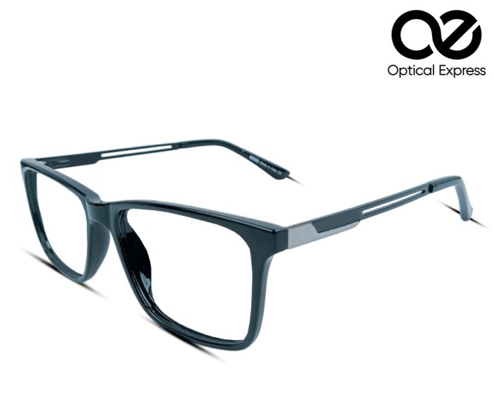 Premium HB0926 Rectangular Eyeglass Frame – Glossy Black with Cutout Temples - Image 1