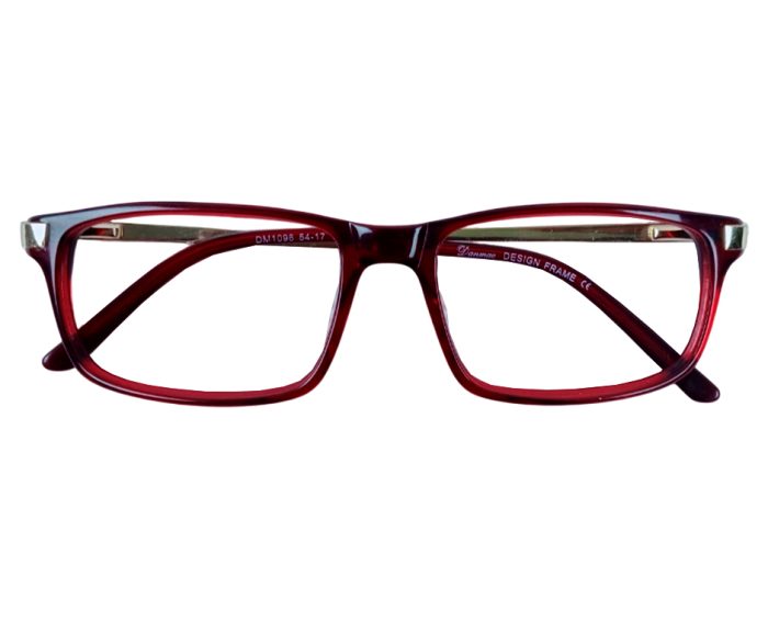 Danmac Eyeglass Frame – Model DM1098 – Red Gloss with Golden Arms - Image 2