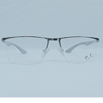 Semi-Rimless Eyeglass Frame – Silver Finish with Carbon Fiber Pattern Temples - Image 4