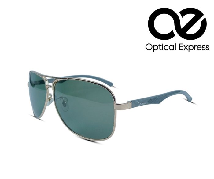 3279 Aviator Sunglasses – Silver & Green - Image 1