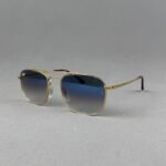 RB 3588 001/2N Gold Metal Sunglass with Blue Gradient Glass Lens – Square Aviator Style