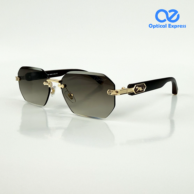 4 T82200603 Black & Gold Rimless Designer Sunglasses - Image 1
